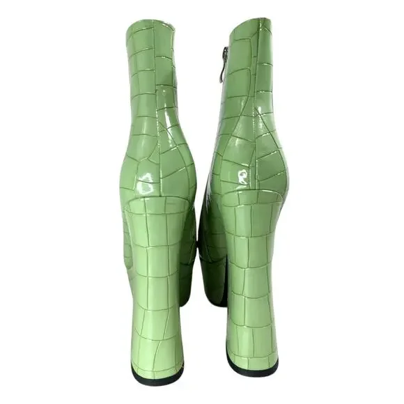 Azalea Wang Green Platform Chunky Booties Croc Embossed Size 8 - Picture 10 of 15